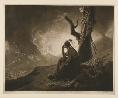 亡くなった夫の腕を見守るインディアン酋長の未亡人 作： John Raphael Smith