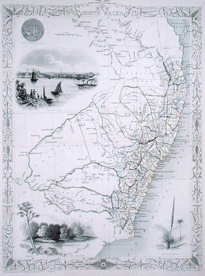 John Tallis & Co, London & New York発行の世界地図シリーズより、ニューサウスウェールズ州。 作： John Rapkin