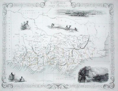 John Tallis & Co, New York & Londonが出版した世界地図シリーズから、オーストラリアのビクトリアまたはポート・フィリップ。 作： John Rapkin