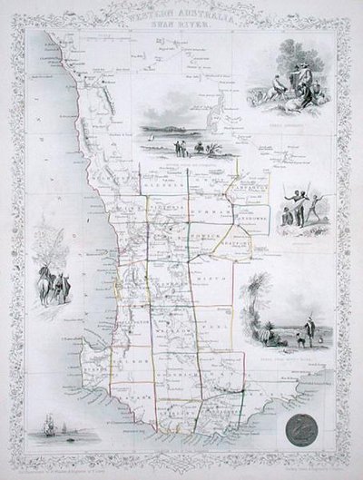 John Tallis & Co, London & New York発行の世界地図シリーズより、西オーストラリア。 作： John Rapkin