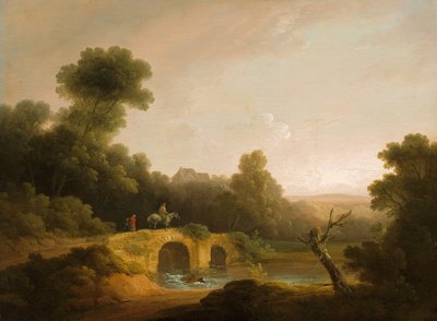橋を渡る人物のいる風景、17901800 作： John Rathbone
