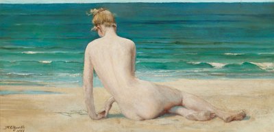 海岸に座ったヌード、1888 作： John Reinhard Weguelin