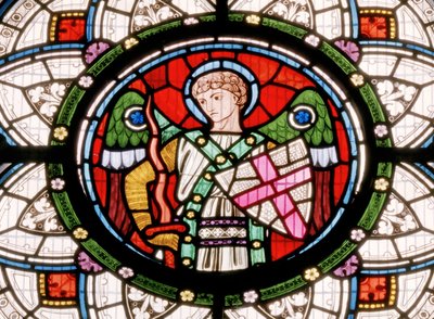 デンストン、クレイトン＆ベル、ジョン・リチャード・クレイトン（1827-1913）、盾のある天使、1861年 作： John Richard Clayton