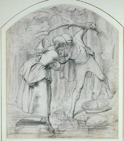 The Crossing, c.1860 （ボードに鉛筆） 作： John Richard Clayton