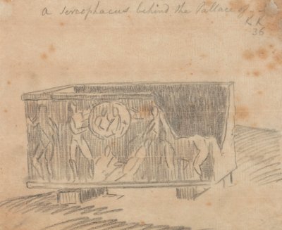 宮殿の後ろの石棺 作： John Robert Cozens