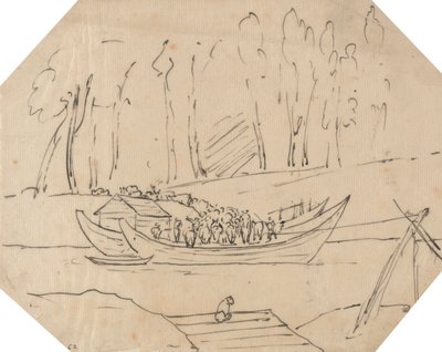 ボートに乗った牛 作： John Robert Cozens