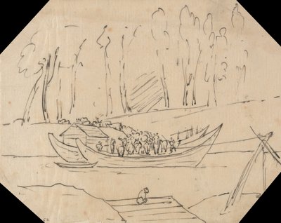 ボートの上の牛 作： John Robert Cozens