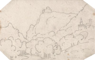 Vista para a montanha com edifícios 作： John Robert Cozens