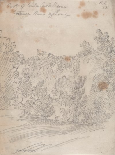 ナルニとローマの間のチヴィタ カステラーナの一部 作： John Robert Cozens