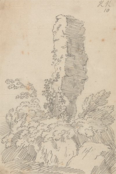 垂直の岩と木 作： John Robert Cozens
