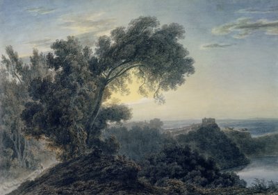 アルバノ湖とカステルガンドルフォ（網目紙のグラファイト上の水彩画）（151685も参照） 作： John Robert Cozens