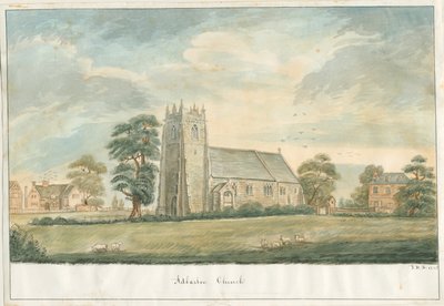 アドバストン教会：ペンとウォッシュの描画、1836 作： John Robert Fernyhough
