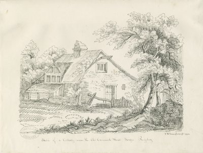 Rugeley - Old Cannock Wood Forgesの近くのコテージ：ペンとインクのドローイング 作： John Robert Fernyhough