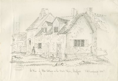 スタッフォード-後壁の古いコテージ：ペンとインクの描画、1836年 作： John Robert Fernyhough