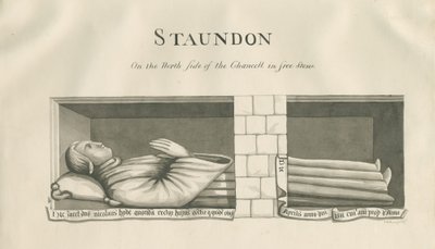 スタンドン教会-ニコラスハイドへの壁の墓：セピア画、nd [19セント] 作： ジョン・ロバート・ファーニーハウ