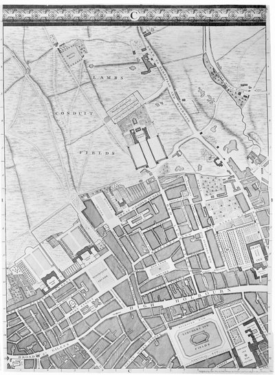 ブルームズベリーとホルボーンの地図、ロンドン、1746 作： John Rocque