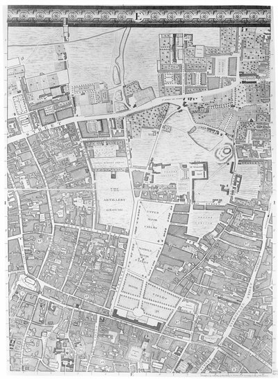 ムーアフィールズとホクストンの地図、ロンドン、1746 作： John Rocque