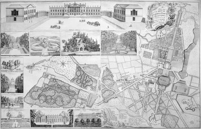 ティルニー伯爵の座、ワンステッドの家、庭園、公園、プランテーションの計画、1735年 作： John Rocque