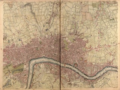 ロンドン市とウェストミンスター市、サザーク区、周囲10マイル付近の田舎の正確な調査」1746年頃（エングレーヴィング） 作： John Rocque