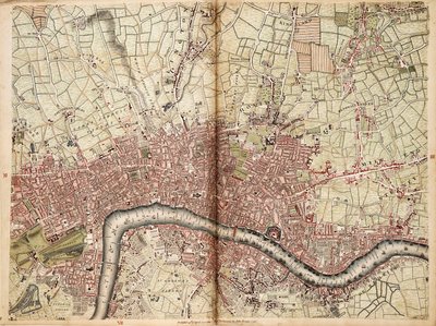 イズリントン、ウェストミンスター、シティ、サザークの地図 作： John Rocque