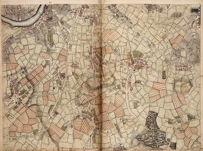 ヴォクスホール、クラファム、ペッカム、ダリッチの地図 作： John Rocque