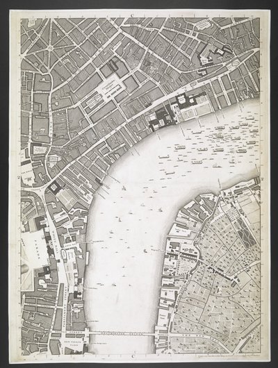 ロンドンの平面図、ストランド、ウェストミンスター橋、  ロンドンとウェストミンスターの都市、およびサザークの自治区の計画。 : 隣接する建物と; 実測より / JOHN ROCQUE, Land-Surveyor, and Engraved by John Pine,  ジョン・ロック 作： John Rocque