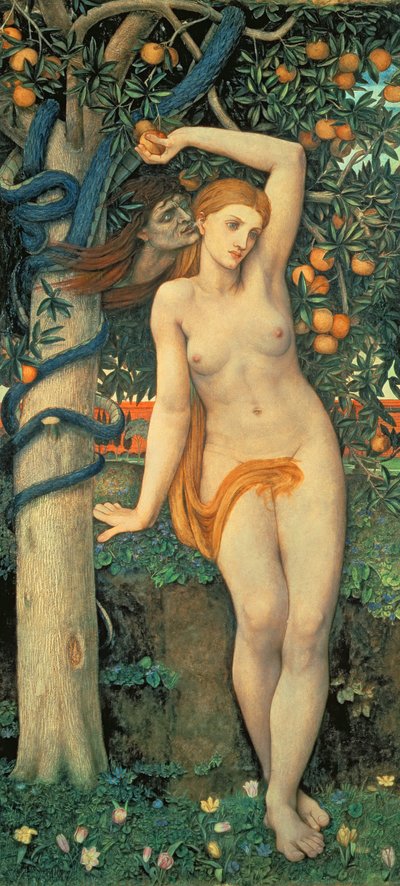 誘惑されるイヴ 1877年頃（パネルにテンペラ） 作： John Roddam Spencer Stanhope