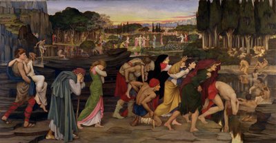 エリュシオンの平原によるレテの水、1880年頃（テンペラ、金彩、キャンバス） 作： John Roddam Spencer Stanhope