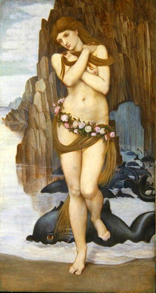 海から昇るヴィーナス 1870年代初頭（パネルにテンペラと金彩） 作： John Roddam Spencer Stanhope