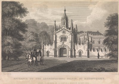 Bishopthorpe にある Archiepiscopal Palace への入り口 (I. T. Hinton 発行)。 34ページ（第1巻） 作： John Rogers