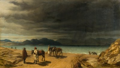 湖とギリシャの兵士のいる風景 作： John Rogers Herbert