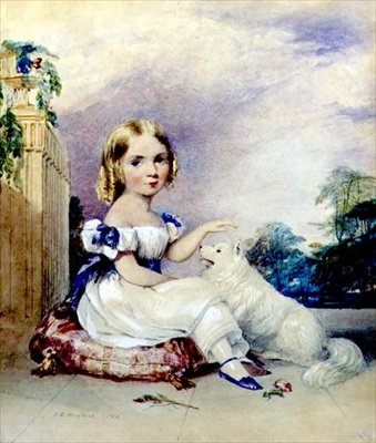 犬を持つ少女の肖像画 作： John Rogers Herbert