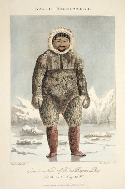 アークティックハイランダー、プリンスリージェンツベイ出身のエルビック、「発見の航海...」のイラスト、1819年 作： John Ross