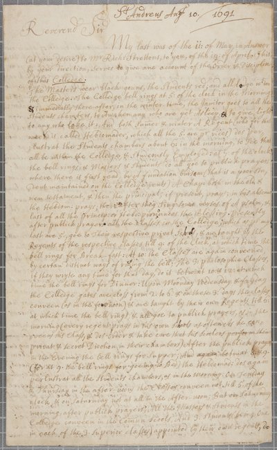 セントアンドリュースの学生であるジョンロウから叔父への手紙、1691年 作： John Row