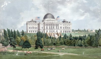手前に牛がいる合衆国議会議事堂の西正面 1831年（油彩・キャンバス 作： John Rubens Smith