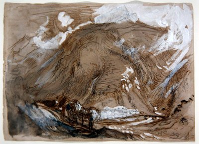 アルプスの谷」1854年頃（鉛筆、インク、水彩、紙に白で盛ったもの） 作： John Ruskin