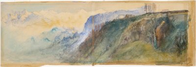 ベルナーオーバーラント（オフホワイトの紙に鉛筆に水彩） 作： John Ruskin