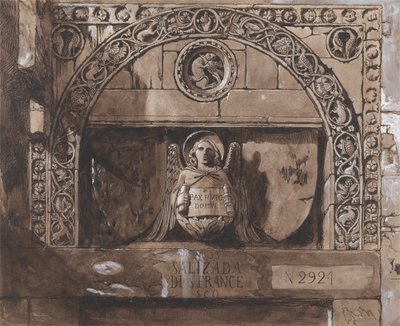 パラッツォコンタリーニデッラポルタディフェッロの玄関口（紙、ペン、インク、ウォッシュ、BC） 作： John Ruskin