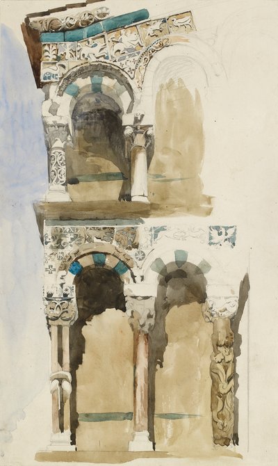 破壊されたサンミケーレ・イン・フォロ教会のファサードの一部、ルッカ、1846年 作： John Ruskin