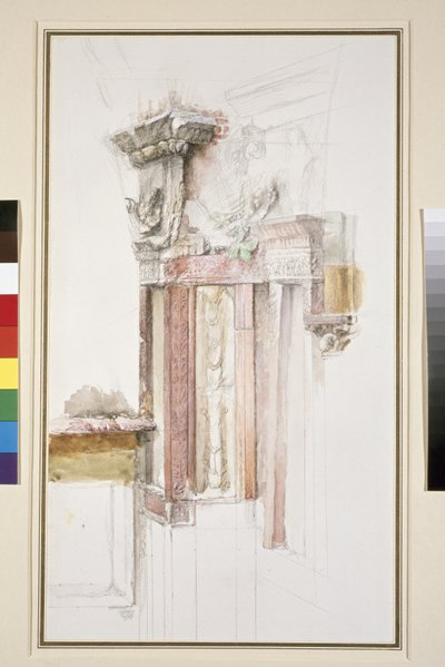 1869年6月、ヴェローナ、サンアナスタシアのファサードのピラスター 作： John Ruskin