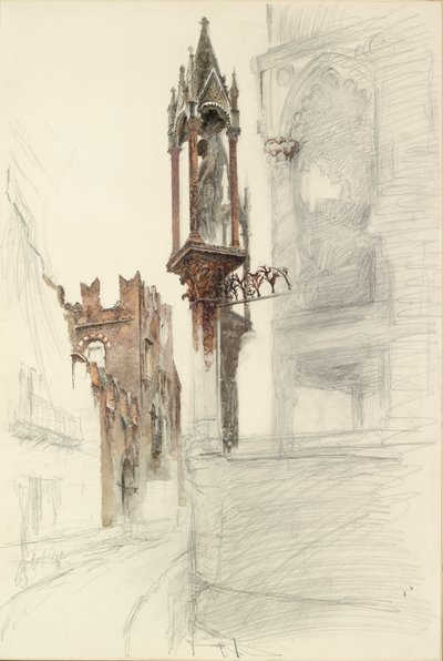 1869年、ヴェローナのカンシニョーリオ・デッラ・スカラの墓を囲むニッチの研究 作： John Ruskin