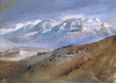 1862年に滞在したMornexの窓からの眺め（紙にトイレ） 作： John Ruskin