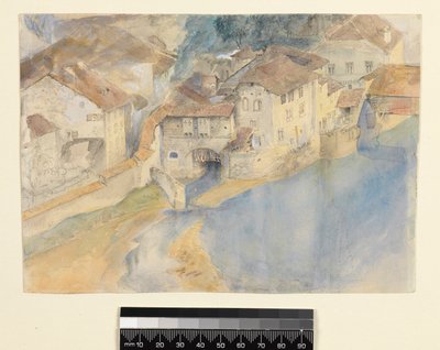 スイス、フリブールのビュー、1854年（紙に鉛筆、ペン、インク、ガッシュ） 作： John Ruskin