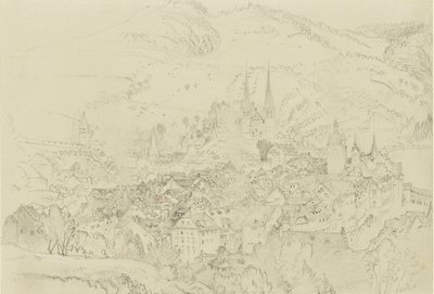 上から見たルツェルンの風景（1861年10月〜12月）。 作： John Ruskin