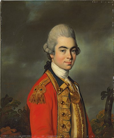 1771年に軍服を着たハーフレングスのジェームズダフ少将の肖像 作： John Russell