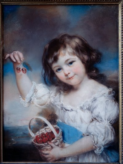 さくらんぼのバスケットの中の少女の肖像」 ジョン・ラッセル（1745-1806）の絵画 19世紀 作： John Russell