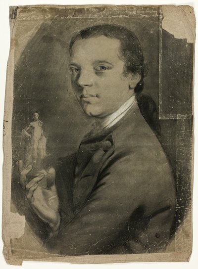 彫像を保持している若い男 作： John Russell