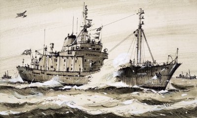 北海をパトロールするイギリスのフリゲート艦 作： ジョン・S・スミス