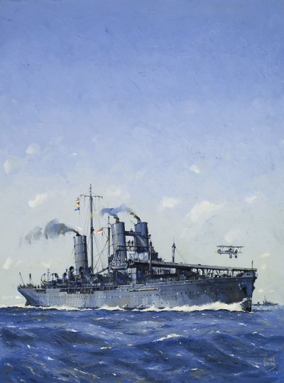 HMSカンパニア（紙にグワッシュ） 作： ジョン・S・スミス