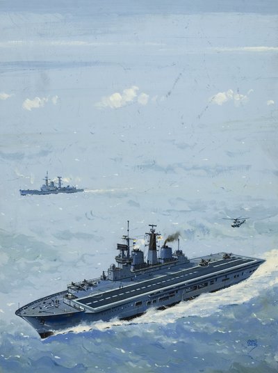 HMS インヴィンシブル（紙にグワッシュ） 作： ジョン・S・スミス